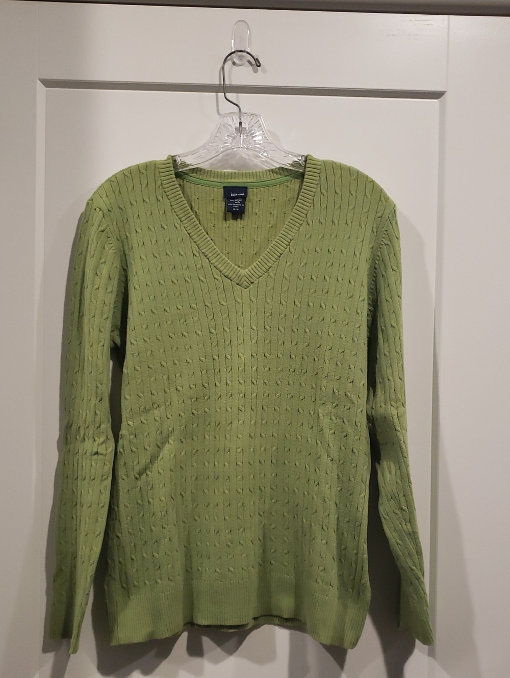Basic Editions Light Green V-Neck Cable Knit Sweater